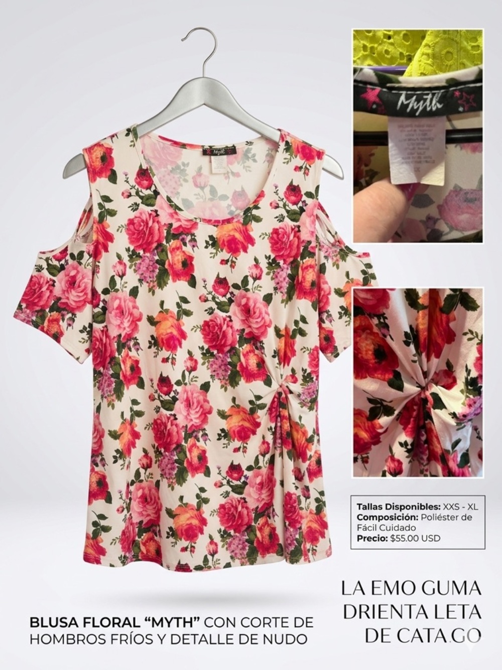 Myth Cold-Shoulder Floral Blouse in Cream with Pink Roses
